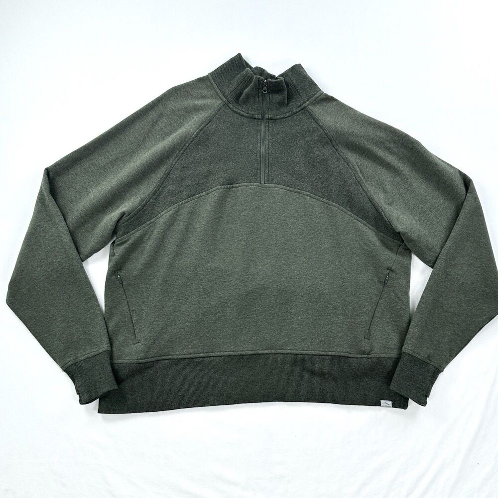 LL Bean Quarter Zip Sweater Womens XL Green Cotton Blend Pockets Outdoor